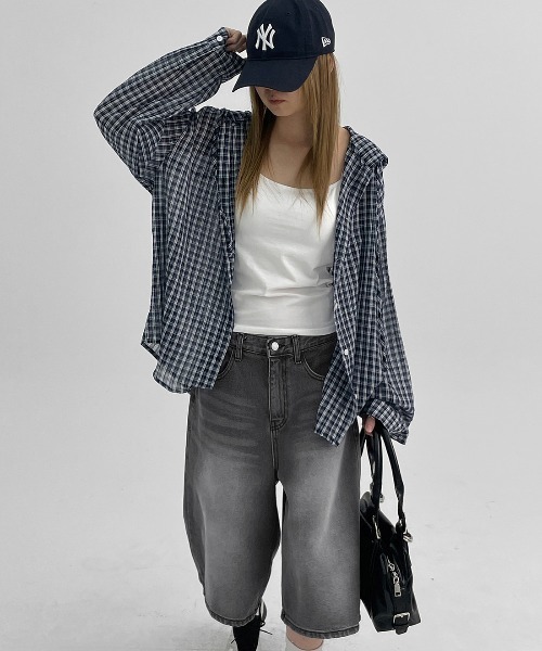 BLACKUP（ブラックアップ）の「[MADE] シュロットチェックサマールーズフィットフードシャツ（シャツ/ブラウス・レディース・ブラック/ネイビー・FREE）」の21枚目の写真