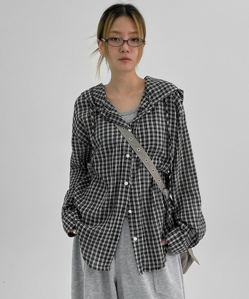 BLACKUP（ブラックアップ）の「[MADE] シュロットチェックサマールーズフィットフードシャツ（シャツ/ブラウス・レディース・ブラック/ネイビー・FREE）」の22枚目の写真