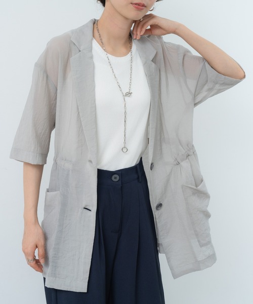 refinedworks（リファインドワークス）の「【refinedworks】ナチュラルな透け感の サマージャケット（テーラードジャケット・レディース・グレー/ブラウン/ブラック・FREE）」の3枚目の写真