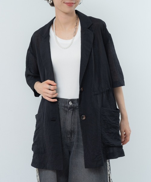 refinedworks（リファインドワークス）の「【refinedworks】ナチュラルな透け感の サマージャケット（テーラードジャケット・レディース・グレー/ブラウン/ブラック・FREE）」の2枚目の写真