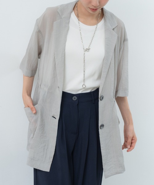 refinedworks（リファインドワークス）の「【refinedworks】ナチュラルな透け感の サマージャケット（テーラードジャケット・レディース・グレー/ブラウン/ブラック・FREE）」の7枚目の写真