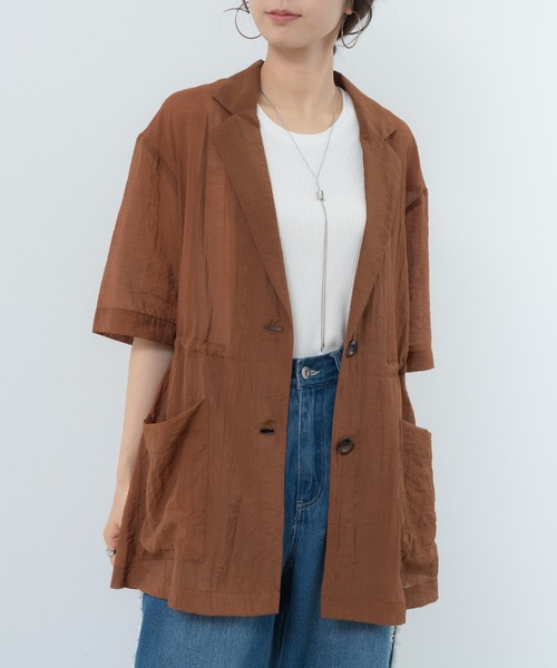 refinedworks（リファインドワークス）の「【refinedworks】ナチュラルな透け感の サマージャケット（テーラードジャケット・レディース・グレー/ブラウン/ブラック・FREE）」の4枚目の写真