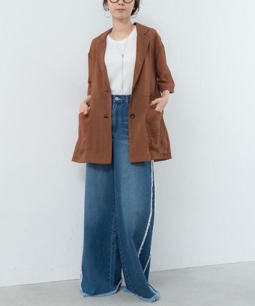 refinedworks（リファインドワークス）の「【refinedworks】ナチュラルな透け感の サマージャケット（テーラードジャケット・レディース・グレー/ブラウン/ブラック・FREE）」の14枚目の写真