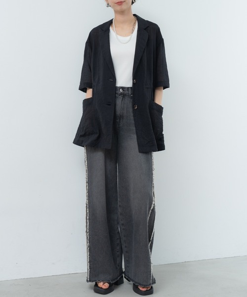 refinedworks（リファインドワークス）の「【refinedworks】ナチュラルな透け感の サマージャケット（テーラードジャケット・レディース・グレー/ブラウン/ブラック・FREE）」の20枚目の写真