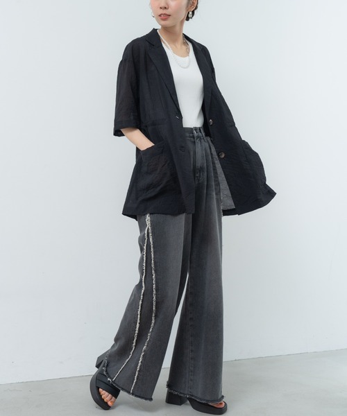 refinedworks（リファインドワークス）の「【refinedworks】ナチュラルな透け感の サマージャケット（テーラードジャケット・レディース・グレー/ブラウン/ブラック・FREE）」の21枚目の写真