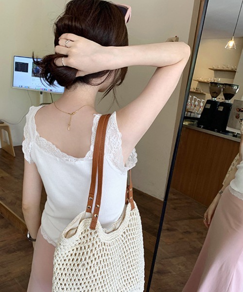 Miniministore(ミニミニストア)の「レースタンクトップ リブインナー 薄手(タンクトップ・レディース・ベージュ/ミント/ピンク/ホワイト/ブラック・FREE)」の6枚目の写真