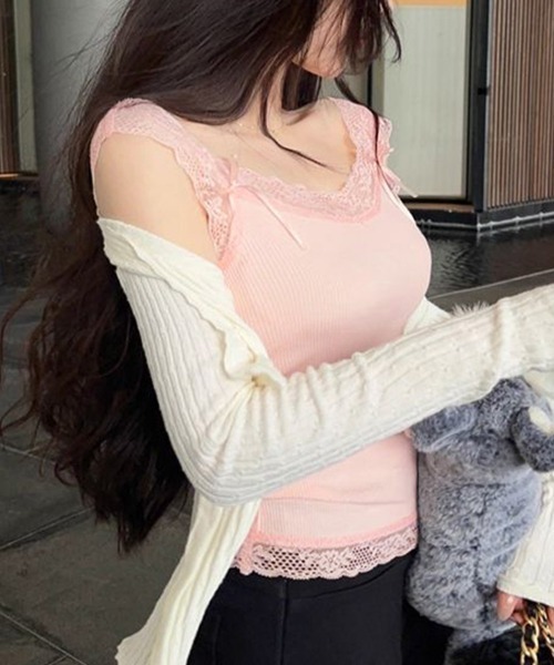 セール】レースタンクトップ リブインナー 薄手（タンクトップ