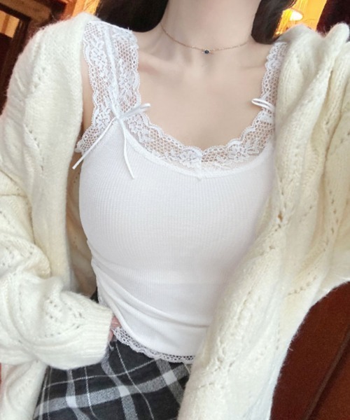 Miniministore(ミニミニストア)の「レースタンクトップ リブインナー 薄手(タンクトップ・レディース・ベージュ/ミント/ピンク/ホワイト/ブラック・FREE)」の21枚目の写真
