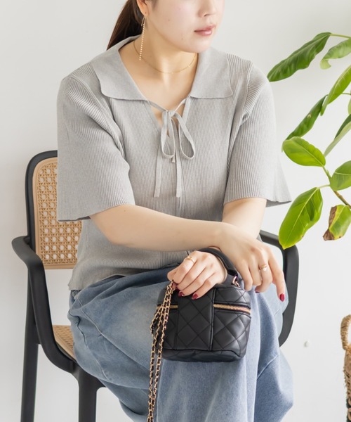 CLETTE(クレット)の「襟付きダブルジップリブニット(ニット/セーター・レディース・オフホワイト/グレー/ブラック・LL/3L/4L)」の3枚目の写真