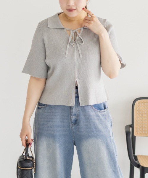 CLETTE(クレット)の「襟付きダブルジップリブニット(ニット/セーター・レディース・オフホワイト/グレー/ブラック・LL/3L/4L)」の15枚目の写真