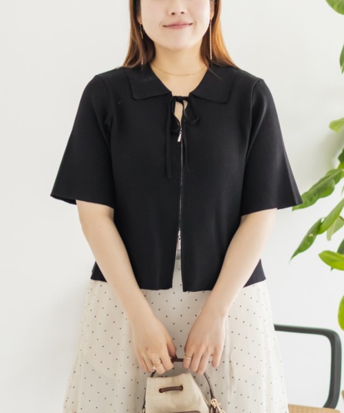 CLETTE(クレット)の「襟付きダブルジップリブニット(ニット/セーター・レディース・オフホワイト/グレー/ブラック・LL/3L/4L)」の9枚目の写真