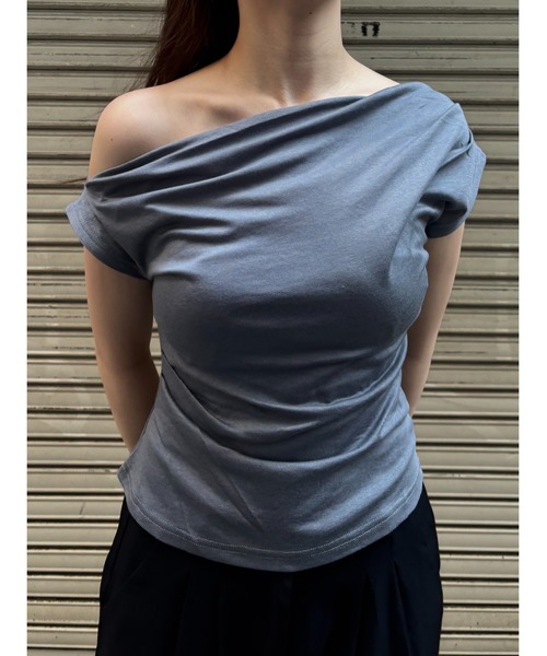 tシャツ 「ZOZO限定」ショルダー リボン トップス 半袖 カットソー スカーフ アシンメトリーデザイン オフショルダー レディース ZOZO限定】アシンメトリー オフショルダー 半袖トップス（T