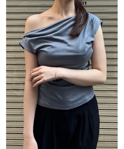 tシャツ アシンメトリーレースオフショルダー レディース メンズ Asymmetry Off Shoulder Lace Tops /アシンメトリー オフ