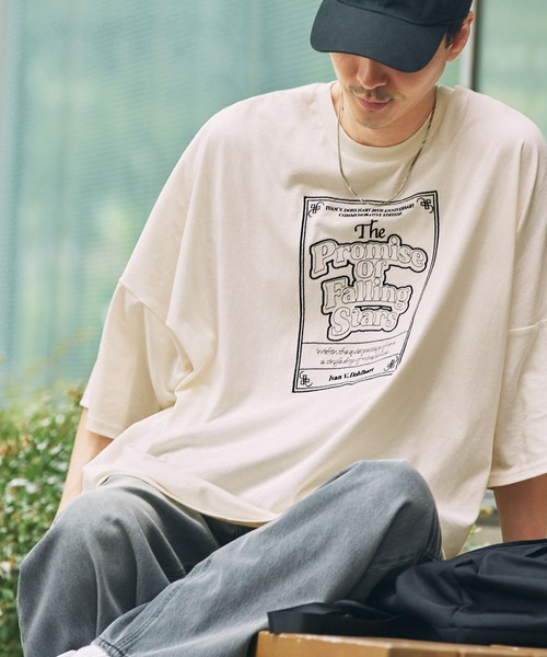boohoo MAN★オーバーサイズ 半袖 バックプリント Tシャツ★白★ 前後2WAY フロントデザイン/バックデザイン グラフィック刺繍