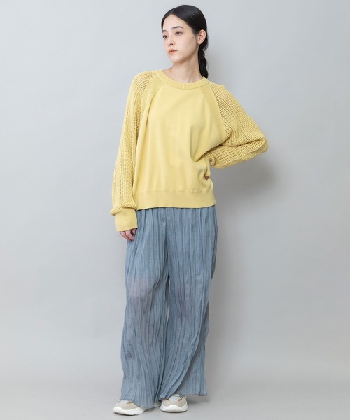 Munich（ミューニック）の「14GGゴム地編み×透かし編みスリーブニットプルオーバー（Tシャツ/カットソー・レディース・ブラック/グレー/グリーン/イエロー・FREE）」の18枚目の写真