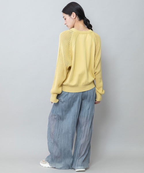 Munich（ミューニック）の「14GGゴム地編み×透かし編みスリーブニットプルオーバー（Tシャツ/カットソー・レディース・ブラック/グレー/グリーン/イエロー・FREE）」の20枚目の写真