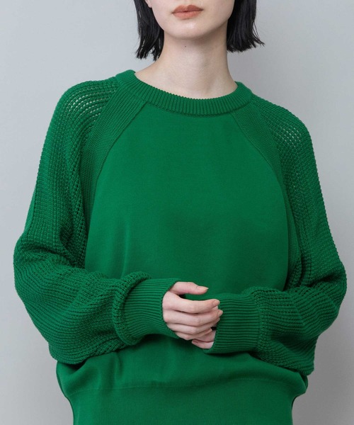 Munich（ミューニック）の「14GGゴム地編み×透かし編みスリーブニットプルオーバー（Tシャツ/カットソー・レディース・ブラック/グレー/グリーン/イエロー・FREE）」の16枚目の写真