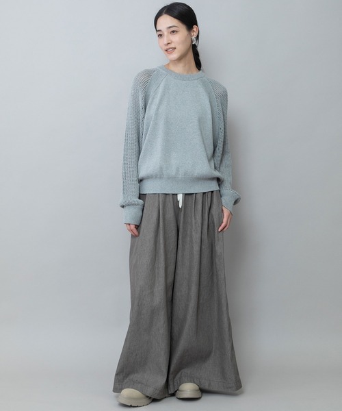 Munich（ミューニック）の「14GGゴム地編み×透かし編みスリーブニットプルオーバー（Tシャツ/カットソー・レディース・ブラック/グレー/グリーン/イエロー・FREE）」の17枚目の写真