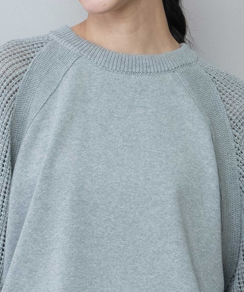 Munich（ミューニック）の「14GGゴム地編み×透かし編みスリーブニットプルオーバー（Tシャツ/カットソー・レディース・ブラック/グレー/グリーン/イエロー・FREE）」の10枚目の写真