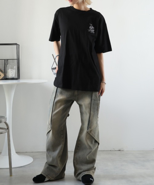 Girly Doll(ガーリードール)の「バックプリントオーバーTシャツ(Tシャツ/カットソー・レディース・ブラック/ホワイト・S/M/L/XL)」の19枚目の写真