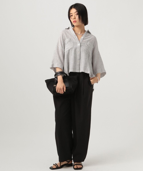 BAYFLOW(ベイフロー)の「リネンクロップド半袖シャツ(シャツ/ブラウス・レディース・ライトイエロー/チャコール/グレー/レッド/オフホワイト・FREE)」の16枚目の写真