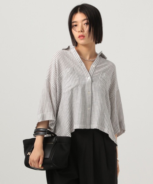 BAYFLOW(ベイフロー)の「リネンクロップド半袖シャツ(シャツ/ブラウス・レディース・ライトイエロー/チャコール/グレー/レッド/オフホワイト・FREE)」の15枚目の写真