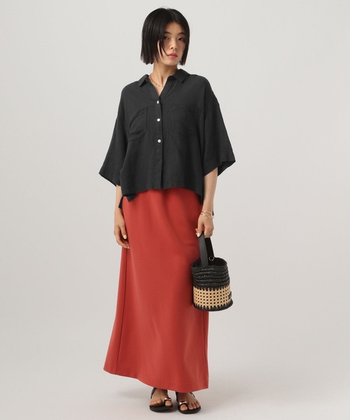 BAYFLOW(ベイフロー)の「リネンクロップド半袖シャツ(シャツ/ブラウス・レディース・ライトイエロー/チャコール/グレー/レッド/オフホワイト・FREE)」の13枚目の写真