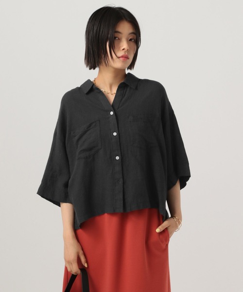 BAYFLOW(ベイフロー)の「リネンクロップド半袖シャツ(シャツ/ブラウス・レディース・ライトイエロー/チャコール/グレー/レッド/オフホワイト・FREE)」の12枚目の写真