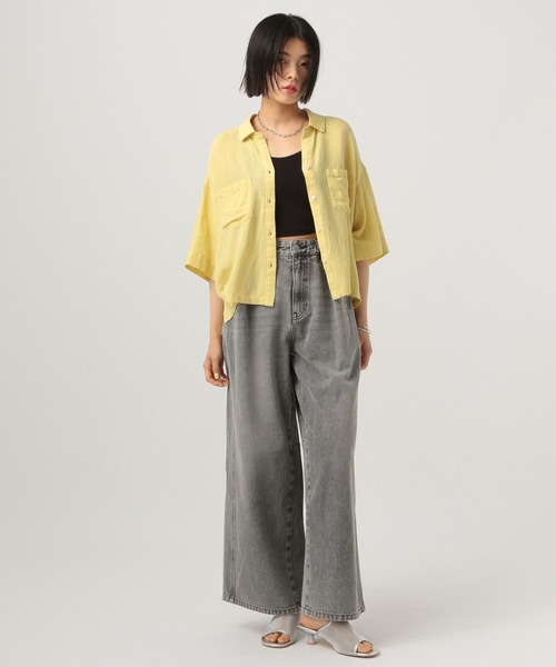 BAYFLOW(ベイフロー)の「リネンクロップド半袖シャツ(シャツ/ブラウス・レディース・ライトイエロー/チャコール/グレー/レッド/オフホワイト・FREE)」の7枚目の写真