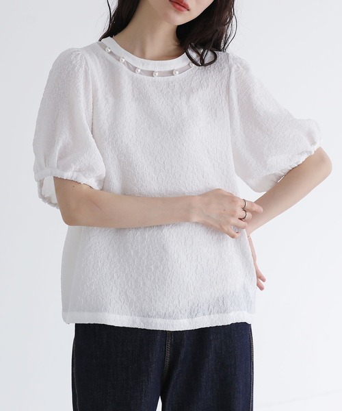 somari imagination(ソマリ イマジネーション)の「フェイクパール付きフラワージャカードブラウス(シャツ/ブラウス・レディース・ブラック/オフホワイト・2/1)」の3枚目の写真