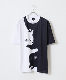__gram.（スペースグラム）の「モノトーンCATアートP.Tポンチ半袖Tシャツ（Tシャツ/カットソー）」