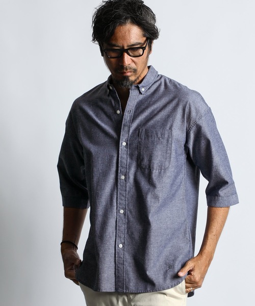 The DUFFER of ST.GEORGE(ザダファーオブセントジョージ)の「C/L CHAMBRAY 3Q SHIRT:綿麻シャンブレー 5分袖 シャツ(シャツ/ブラウス・メンズ・ブラック/ネイビー/キナリ・SMALL/MEDIUM/LARGE/X-LARGE)」の8枚目の写真