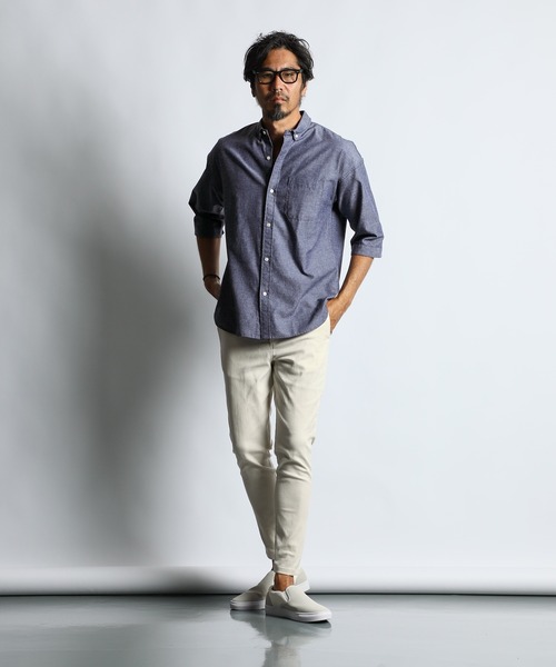 The DUFFER of ST.GEORGE(ザダファーオブセントジョージ)の「C/L CHAMBRAY 3Q SHIRT:綿麻シャンブレー 5分袖 シャツ(シャツ/ブラウス・メンズ・ブラック/ネイビー/キナリ・SMALL/MEDIUM/LARGE/X-LARGE)」の9枚目の写真