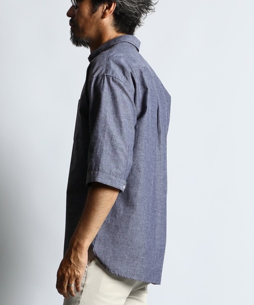 The DUFFER of ST.GEORGE(ザダファーオブセントジョージ)の「C/L CHAMBRAY 3Q SHIRT:綿麻シャンブレー 5分袖 シャツ(シャツ/ブラウス・メンズ・ブラック/ネイビー/キナリ・SMALL/MEDIUM/LARGE/X-LARGE)」の10枚目の写真