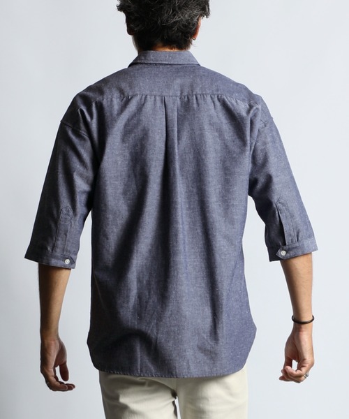 シャツ/ブラウス(長袖/七分) ARGUE  baseball denim wide shirt jacket レディス 開襟七分袖ブラウス FB4039L－16 ブラック| 作業服