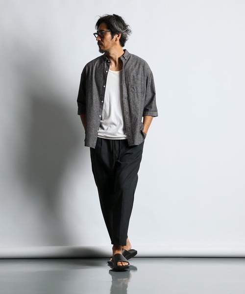 The DUFFER of ST.GEORGE(ザダファーオブセントジョージ)の「C/L CHAMBRAY 3Q SHIRT:綿麻シャンブレー 5分袖 シャツ(シャツ/ブラウス・メンズ・ブラック/ネイビー/キナリ・SMALL/MEDIUM/LARGE/X-LARGE)」の7枚目の写真