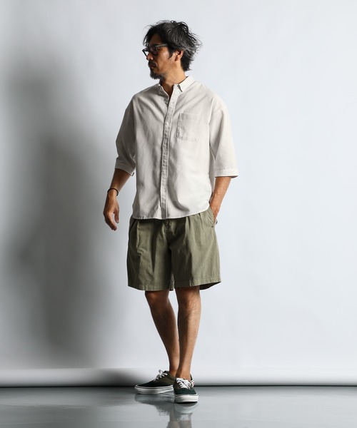 The DUFFER of ST.GEORGE(ザダファーオブセントジョージ)の「C/L CHAMBRAY 3Q SHIRT:綿麻シャンブレー 5分袖 シャツ(シャツ/ブラウス・メンズ・ブラック/ネイビー/キナリ・SMALL/MEDIUM/LARGE/X-LARGE)」の5枚目の写真