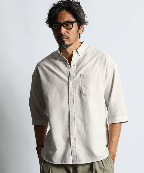 The DUFFER of ST.GEORGE(ザダファーオブセントジョージ)の「C/L CHAMBRAY 3Q SHIRT:綿麻シャンブレー 5分袖 シャツ(シャツ/ブラウス・メンズ・ブラック/ネイビー/キナリ・SMALL/MEDIUM/LARGE/X-LARGE)」の4枚目の写真