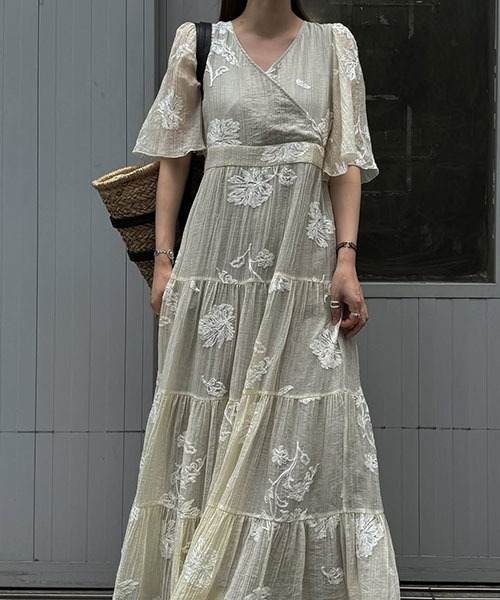 セール】embroidery cachecoeur panel tiered OP（ワンピース