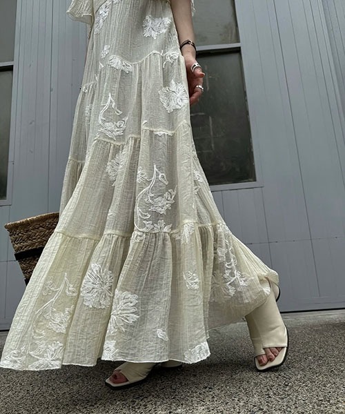 セール】embroidery cachecoeur panel tiered OP（ワンピース
