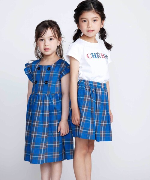 BeBe(ベベ)の「【お揃い】【神戸タータン×BeBe】チェックギャザーインナーパンツ付きスカート(90~160cm)(スカート・キッズ・ブルー系その他・120cm/150cm/130cm/140cm/110cm)」の2枚目の写真
