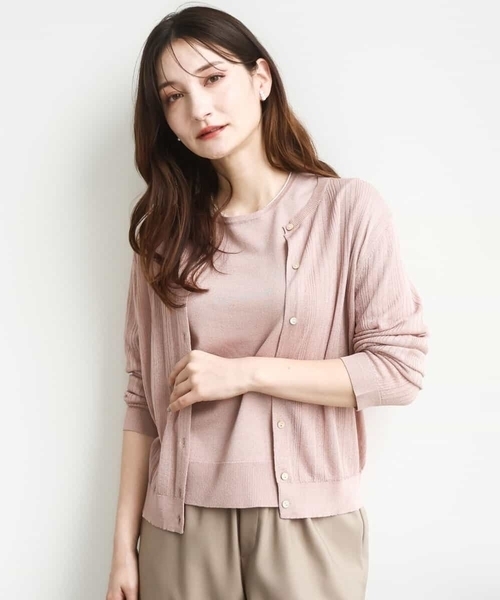 MK MICHEL KLEIN（エムケーミッシェルクラン）の「シアーニットアンサンブル/洗える（アンサンブル・レディース・ライトグレー/ピンク/ライトブルー/ネイビー・38）」の4枚目の写真