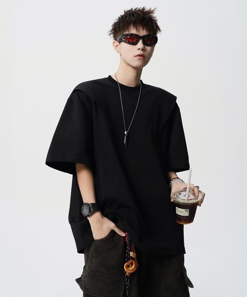 AsaAura(アサオーラ)の「半袖 ワンポイントtシャツ メンズ 夏服(Tシャツ/カットソー・メンズ・ブラック/グレー・FREE)」の1枚目の写真