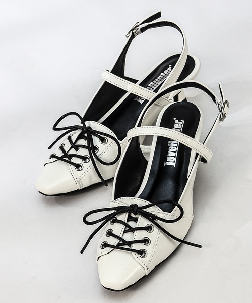 LOVEHUNTER（ラブハンター）の「LOVEHUNTER/スクエアトゥ スリングバック レースアップ パンプス(2241)（パンプス・レディース・シルバー/ブラック/ホワイト・S/M/L/LL）」の2枚目の写真