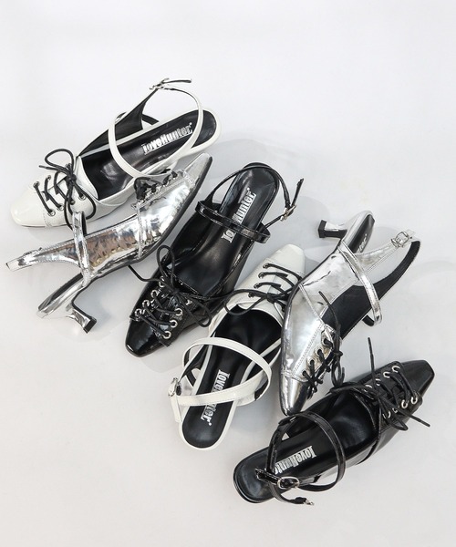 LOVEHUNTER（ラブハンター）の「LOVEHUNTER/スクエアトゥ スリングバック レースアップ パンプス(2241)（パンプス・レディース・シルバー/ブラック/ホワイト・S/M/L/LL）」の6枚目の写真