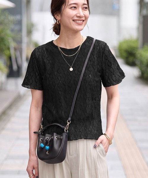 STYLE DELI(スタイルデリ)の「端っこメロウレースTシャツB(Tシャツ/カットソー・レディース・ホワイト/ブラック・FREE)」の2枚目の写真