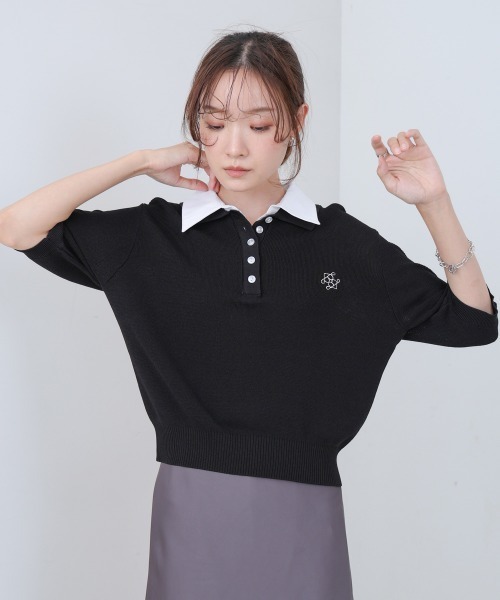 Bab(バブ)の「ダブルカラー衿付きポロニット(Tシャツ/カットソー・レディース・アイボリー/ブラック/ベージュ・FREE)」の14枚目の写真