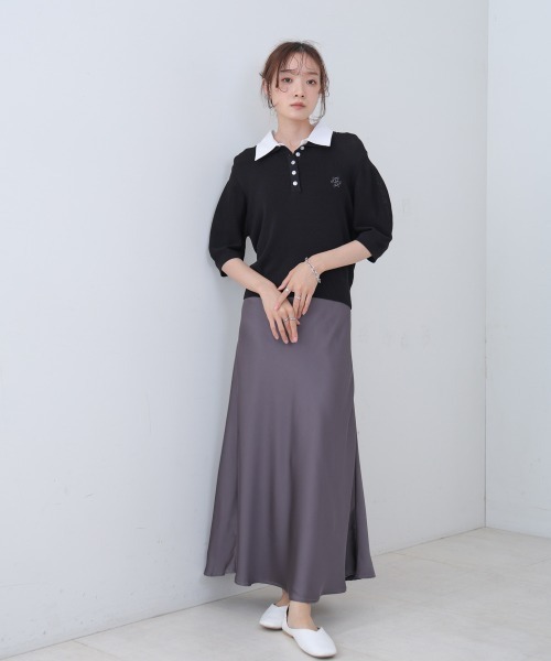 Bab(バブ)の「ダブルカラー衿付きポロニット(Tシャツ/カットソー・レディース・アイボリー/ブラック/ベージュ・FREE)」の15枚目の写真