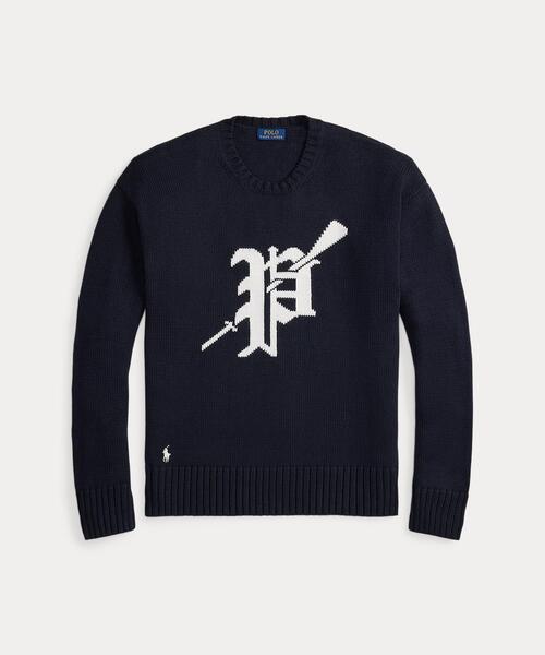 ビッグ フィット ロゴインターシャ コットン セーター（ニット