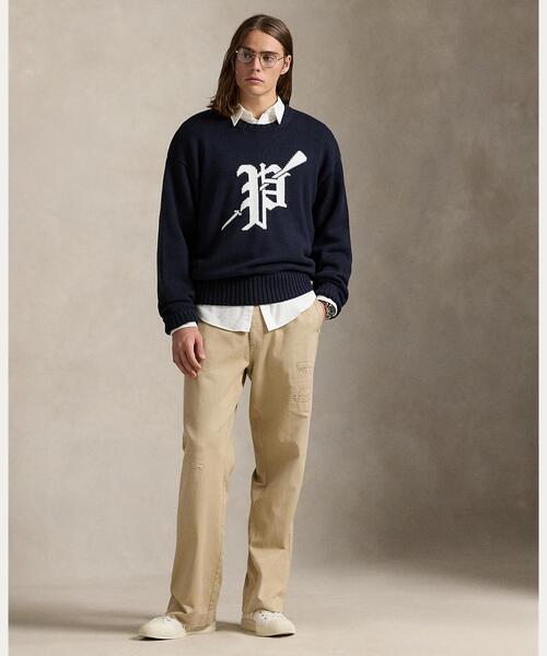 ビッグ フィット ロゴインターシャ コットン セーター（ニット